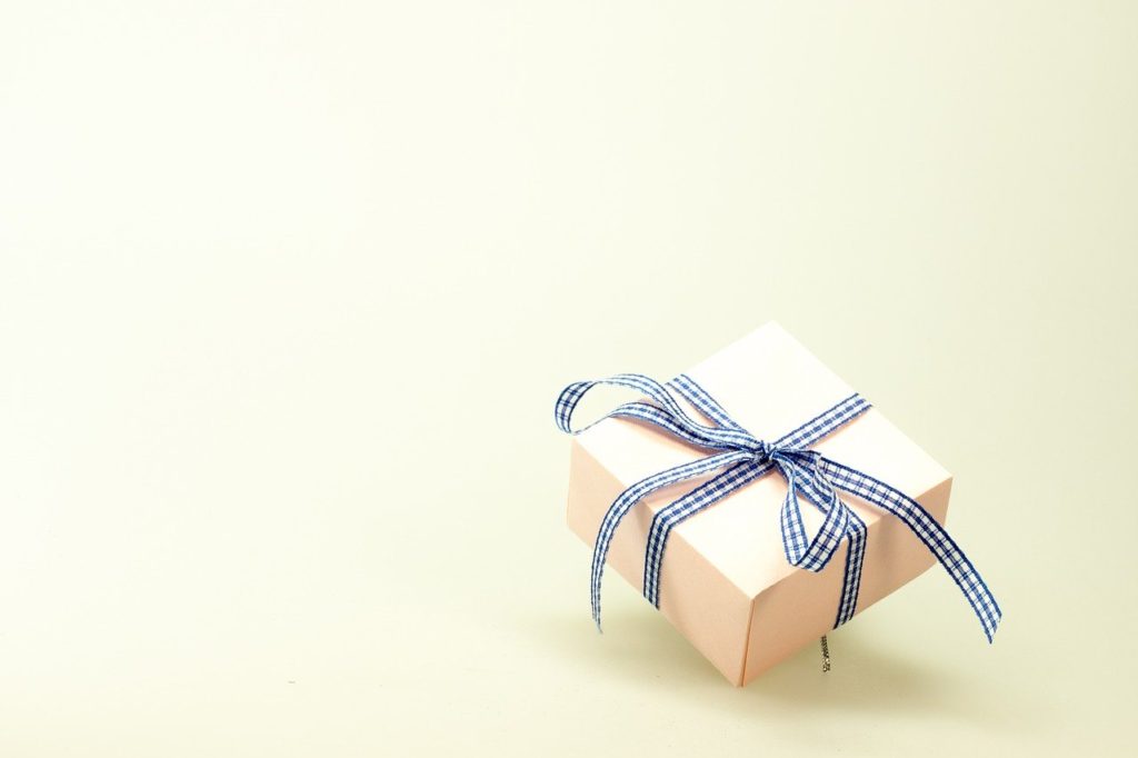 gift with blue ribbon